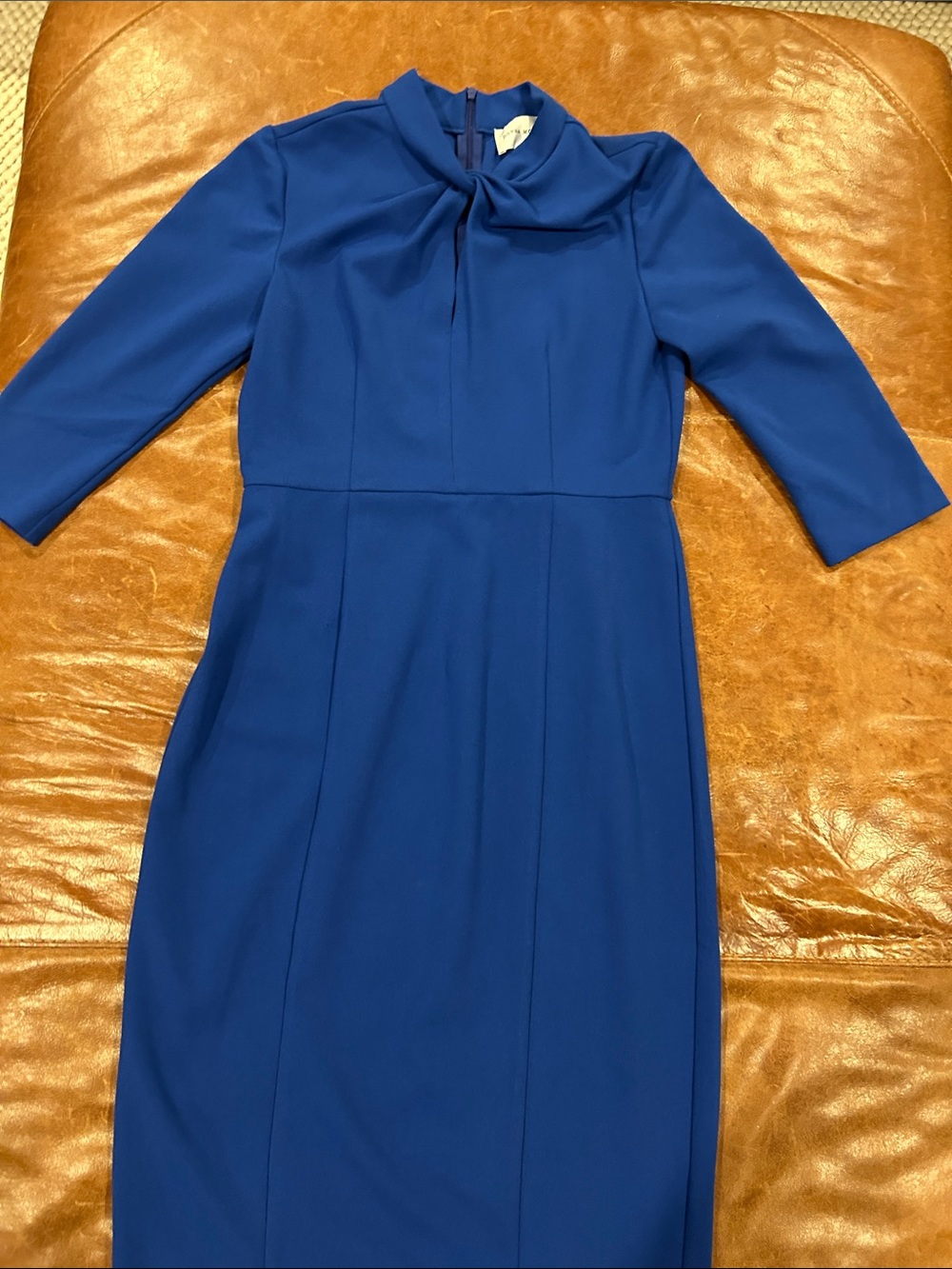Donna Morgan Knee-Length Blue Sheath Dress with Twist Neck